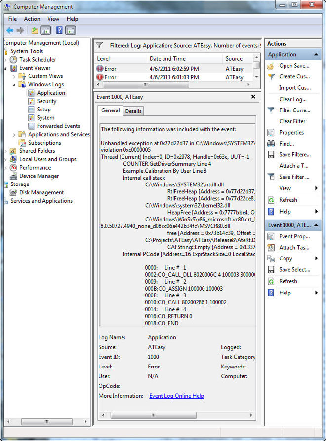 The Windows Application Event Viewer